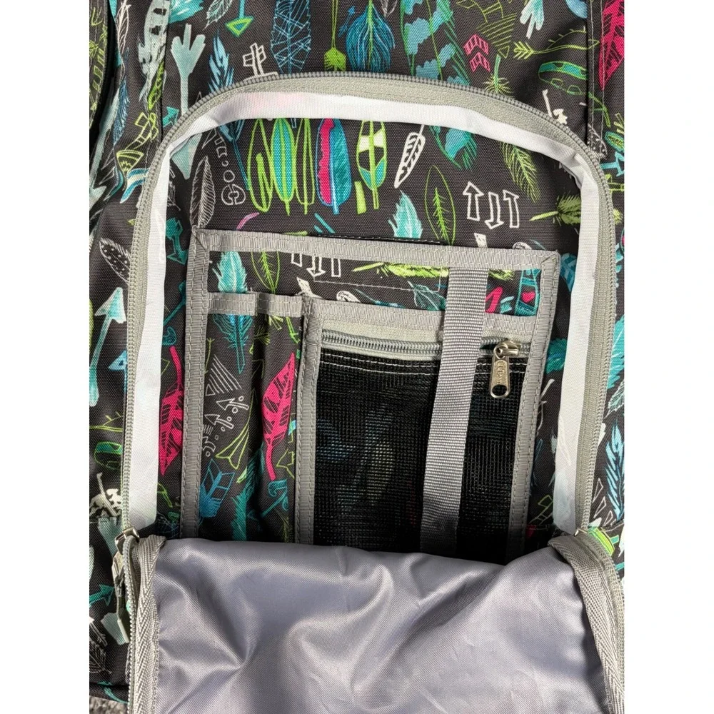 LL Bean Deluxe Book Pack Backpack Black Multi Feather Arrow Print School Bag